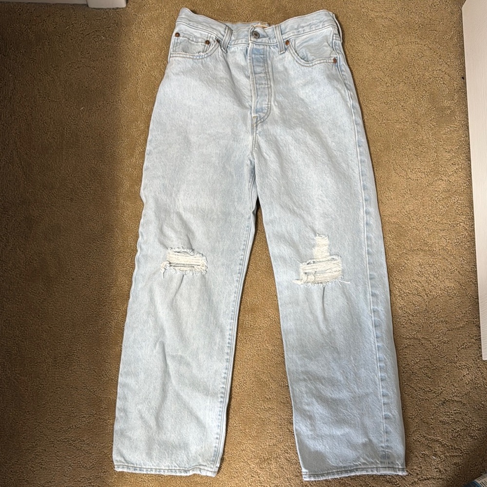 Levi's Light Wash Distressed High-Rise Ankle Jeans
